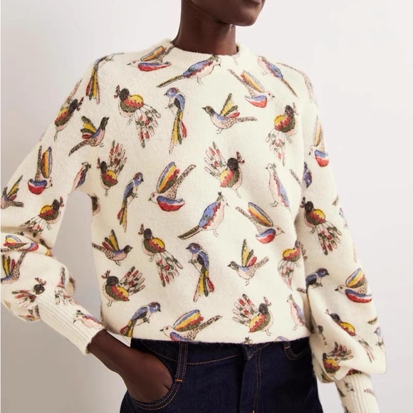 Boden Sweaters - BODEN Blouson Sleeve Fluffy Jumper Ivory Tropic Bird
